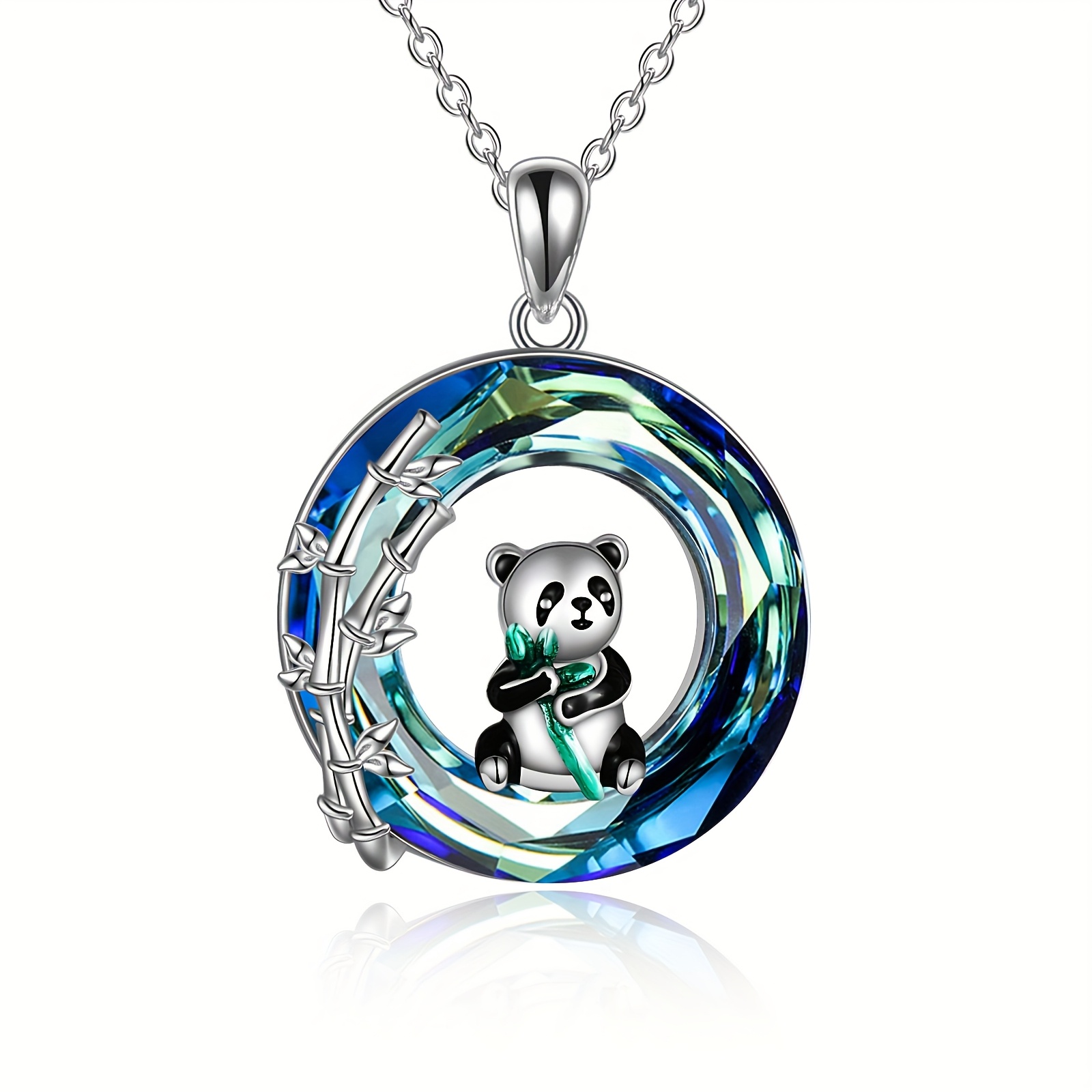 Women's Cute Panda Crystal Necklace with Bamboo Pendant