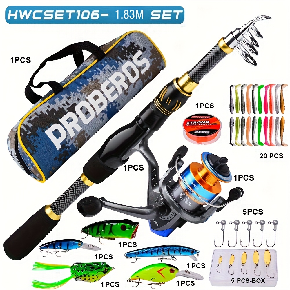 TEMU Professional Fishing Combo Kit-1.55m 83m Spinning Rod Reel Set With Bionic-design Lure, Pre- Line And Waterproof Tackle Bag Lightweight Carbon Fiber For Beginners To
