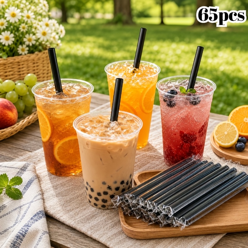 TEMU 35pcs/65pcs Black Straight Straws Large Pack Drink Straws Applicable For Milk Tea Coffee Juice S Party Buffet Essential Straws