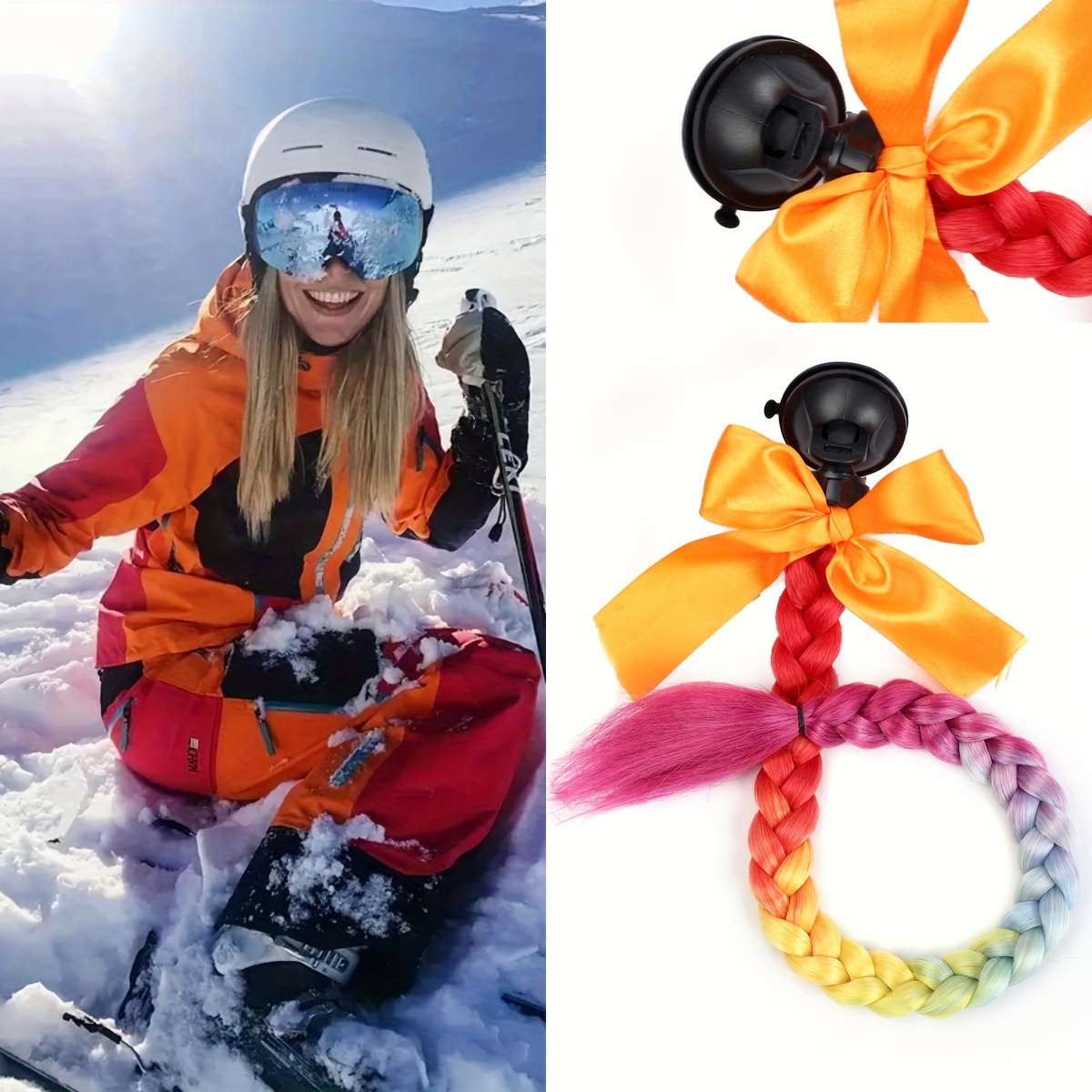 Motorradhelm-Pigtails – Langer Ombré-Zopf 50,8 Cm, Saugnapf-Montage Für Fast Jeden Helm