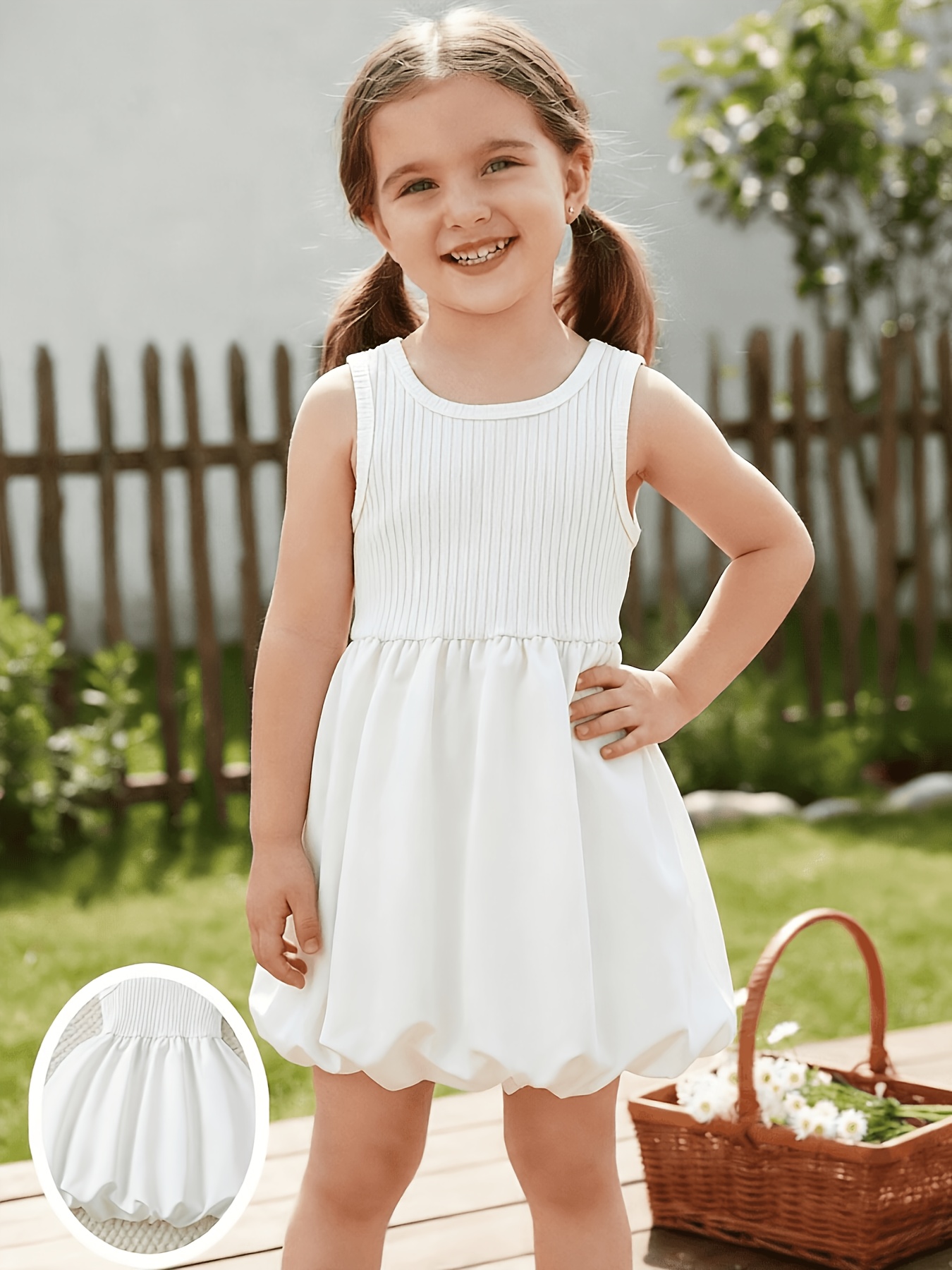 girls vest dress solid color sleeveless dress white flared a