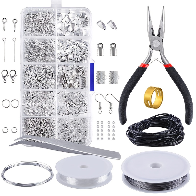 E-shop 900-teiliges Schmuckherstellungs-Set für Anfänger, DIY-Schmuckzubehör mit Ohrhaken, Karabinerhaken und Halsketten, geeignet für Erwachsene –