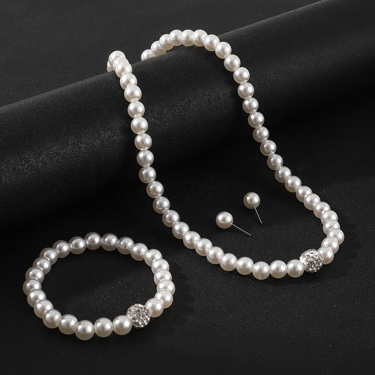 TEMU 1 collar de perlas + 1 pulsera + 2 pendientes, conjunto de joyería para mujer, ideal para fiestas, o como regalo (sin )