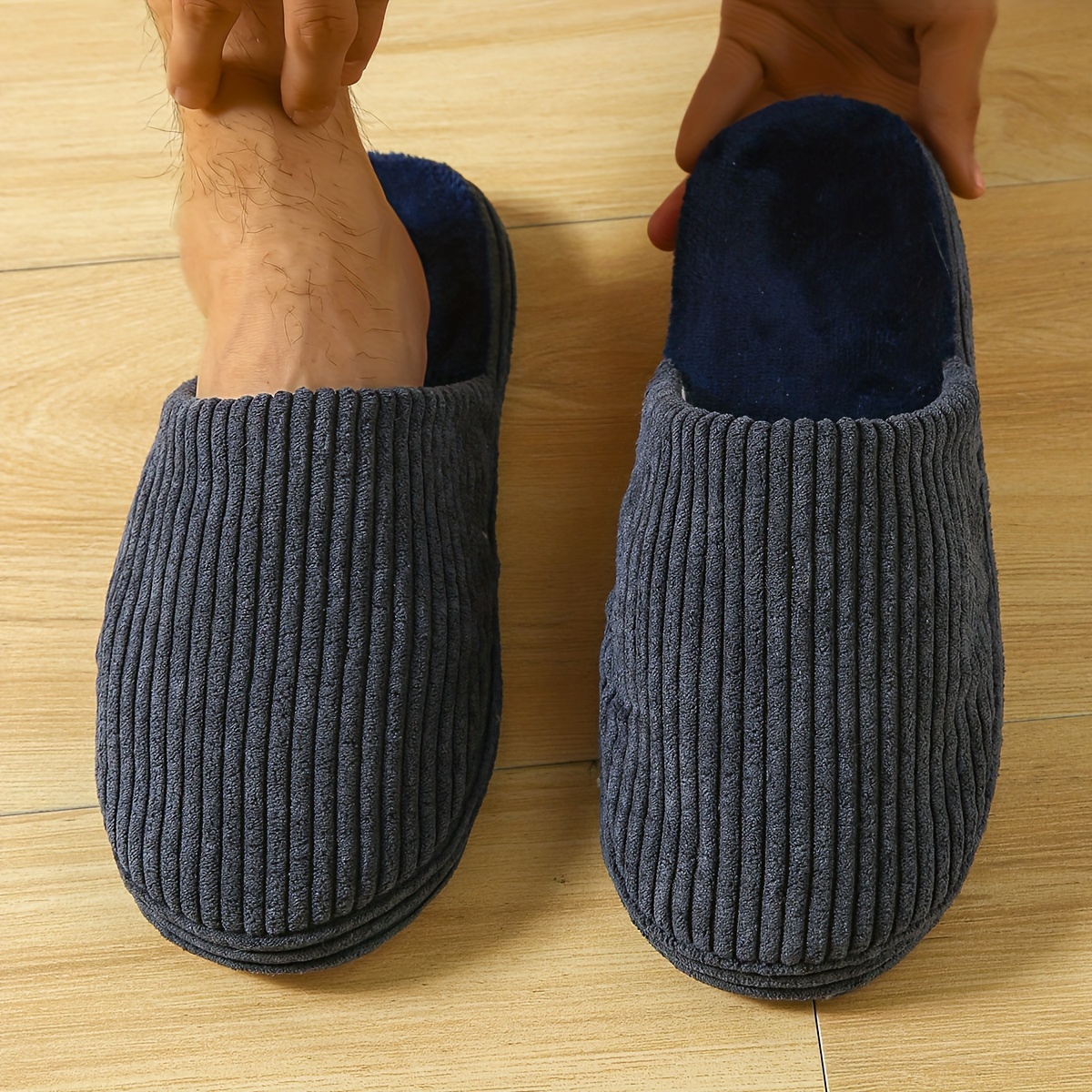 

Men's Solid Color Hollow Out Fuzzy Slippers, Comfy Non Slip Casual Bedroom Shoes, Men's Indoor Footwear