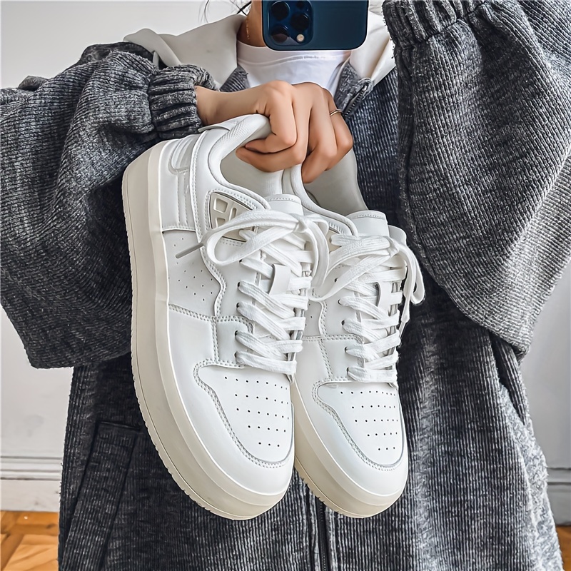 *'S Fashion Sneakers 2024 Casual Sports Shoes, Korean Style Versatile  Design, Solid Color, Low Top, Lace-Up, Microfiber Synthetic Upper,