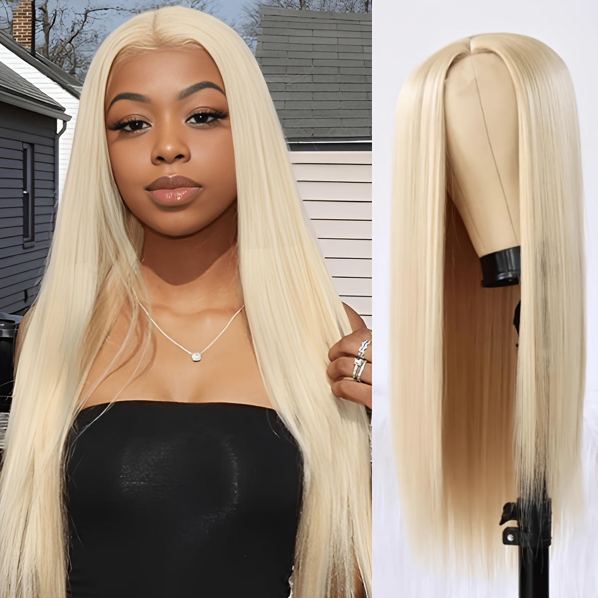 26-inch Light Golden Straight Wig Suitable For Daily Wear, Cosplay, Music Festivals & Halloween - Natural Middle-part Long Hair With Breathable Mesh , Unisex For , Role-play & Festival Hairstyle