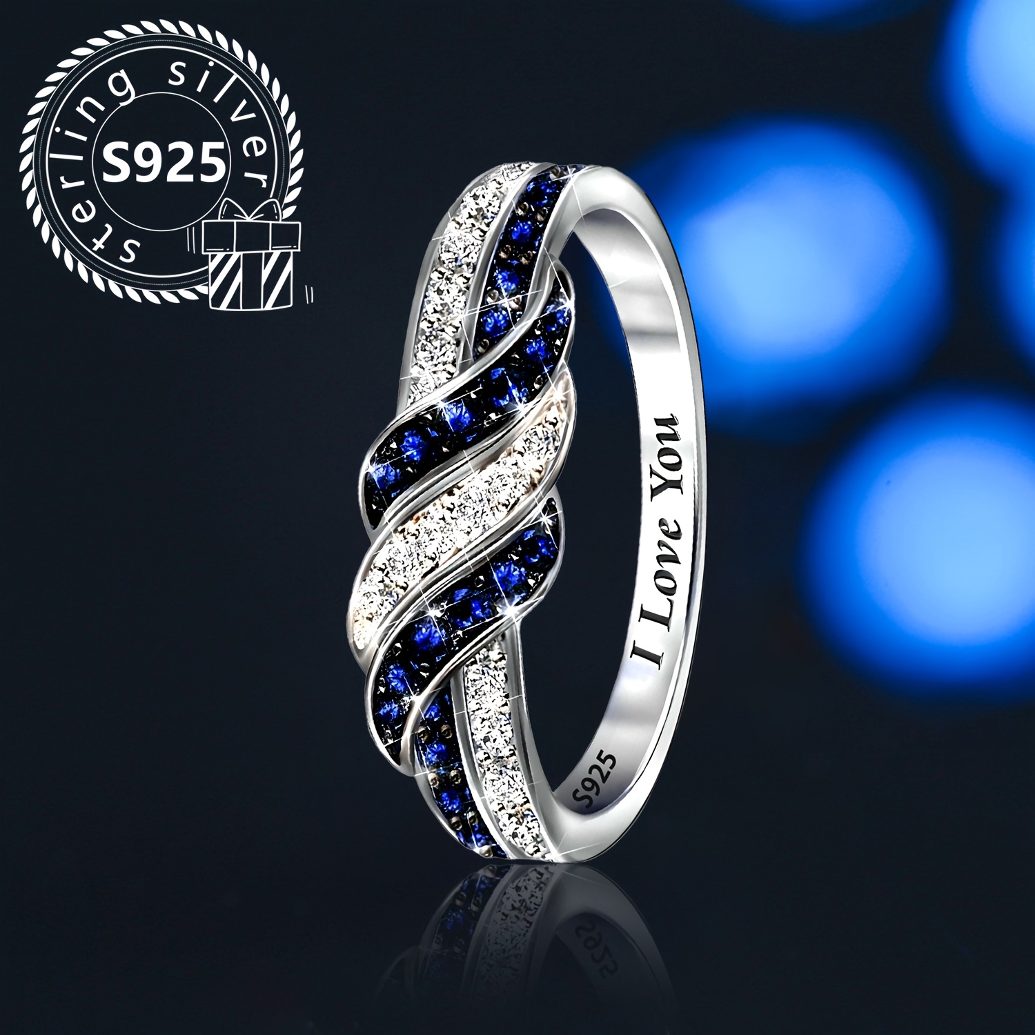 

' Personality Ring Twist Light 2.7g925 Silvery Inlaid Synthetic Banquet Wedding Engagement Anniversary Gift