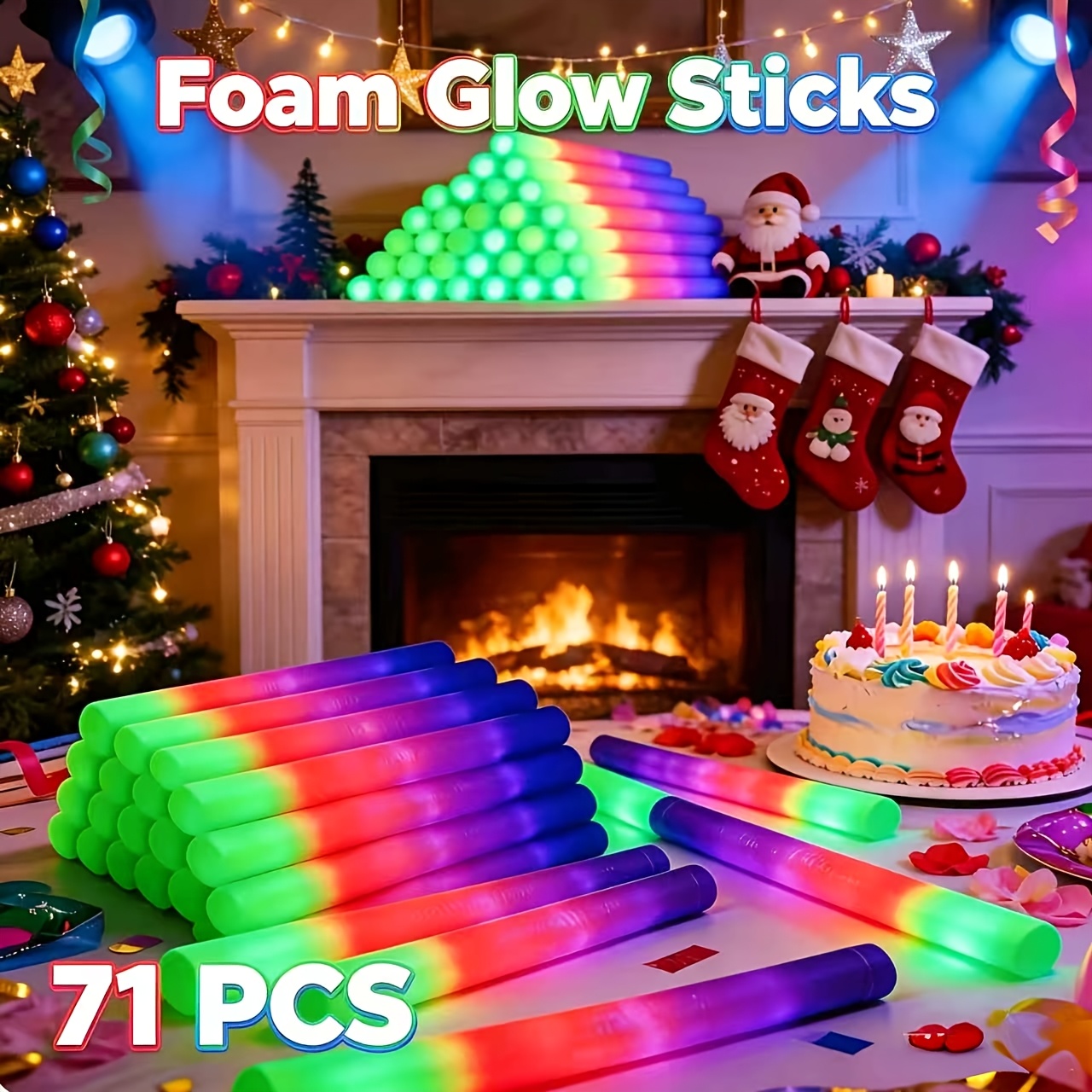 71/38pcs LED Foam Glow Sticks, Soft Bright Multicolor Flashing Luminous Decor, Fit for Wedding Ceremonies, Birthday Banquets, Graduation Parties, Xmas Gatherings, Game Events And Outdoor Camping Portable Lighting Props