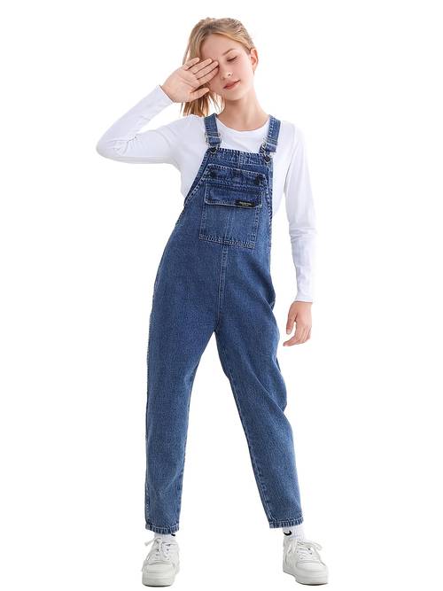 girls clothing girls overalls denim bib distressed jumpsuit kids blue baggy jean pants with big pockets 4 14 years with pockets for outdoor
