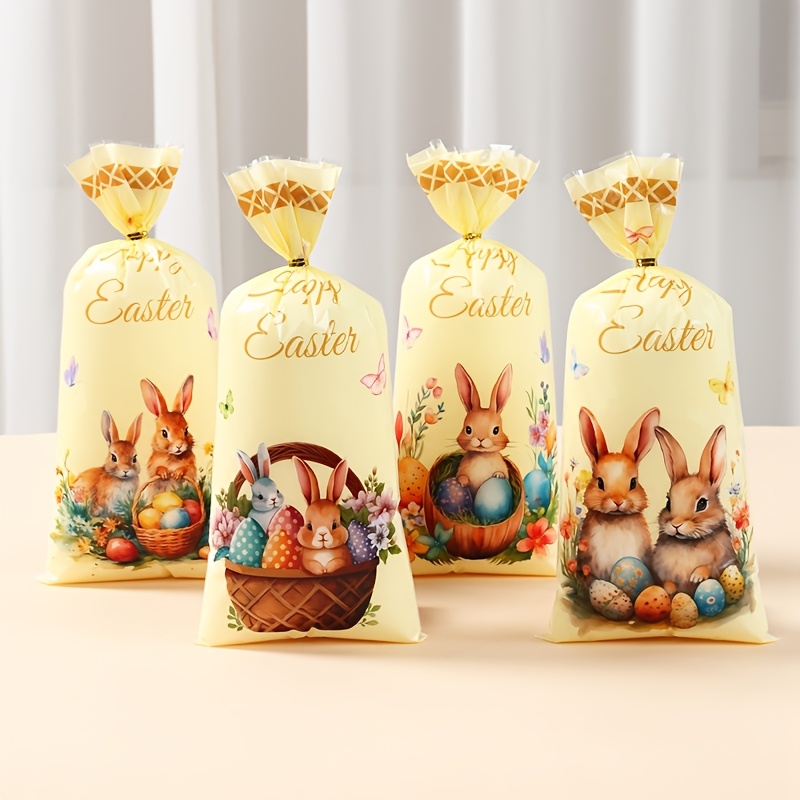 

25/50/100pcs, Easter Bunny Gift Bags, Rabbits Eggs Baskets Pattern Candy Bags, Decoration For Home, Easter Party Supplies, Party Favor Packaging Bags