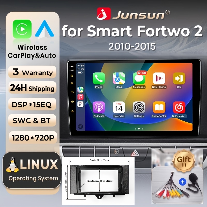 Image of Junsun 9inch/22.8cm Os Type- Stereo With Auto & Carplay For Smart 2005 2006 2007 2008 2009 2010 Touch Screen Multimedia Player, With Mic, For Gifts.