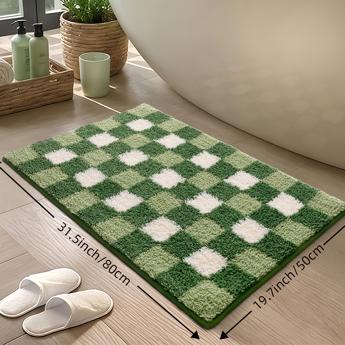 Image of 1pc Fluffy Bath Rug Bathroom Mat, Bath Mat, Absorbent Premium Bathroom Rug, Non-slip Comfortable Bathroom Mat For Bathroom Floor, Sink, Bathtub, Shower Room, Home Decor Christmas Decor Christmas Gift