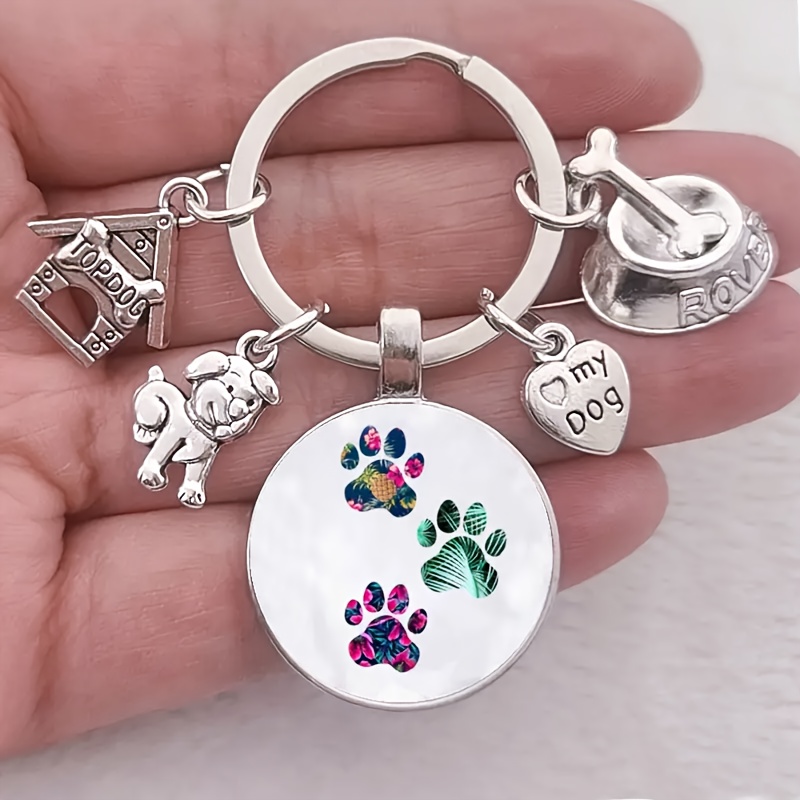 1pc Dog Paw & Heart Keychain With Charms - Alloy, Ideal For Pet Lovers, Perfect For Bags & Car Accessories, Dog Accessories