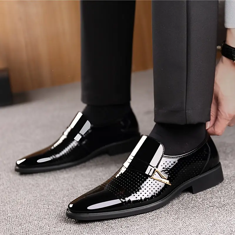 mens faux patent leather formal shoes comfy non slip durable dress shoes for mens outdoor activities mens footwear details 1
