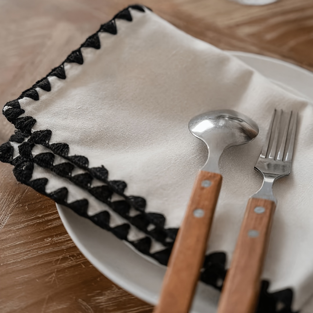 1pc Polyester Linen Blend Double Layer Beige Linen Retro Bohemian Table Runner Embroidery Edge Trim Decoration Tablecloth Table Runner Placemat, Holiday Decor, Camping, Kitchen