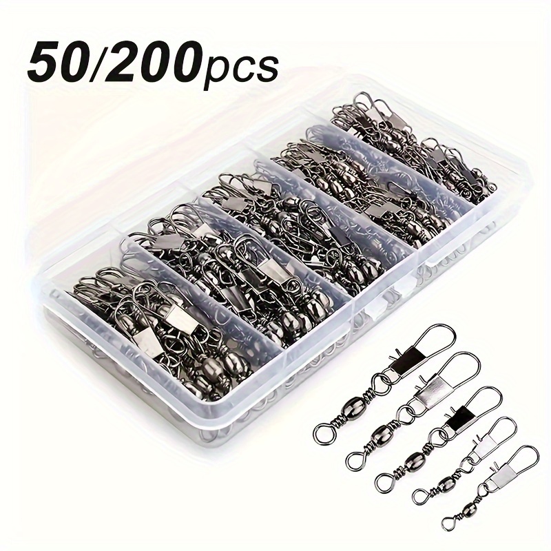 

50/200pcs Premium Fishing Ball Bearing Swivels With Barrel Snap Connector - Smooth , Strong And , Essential Fishing Accessories