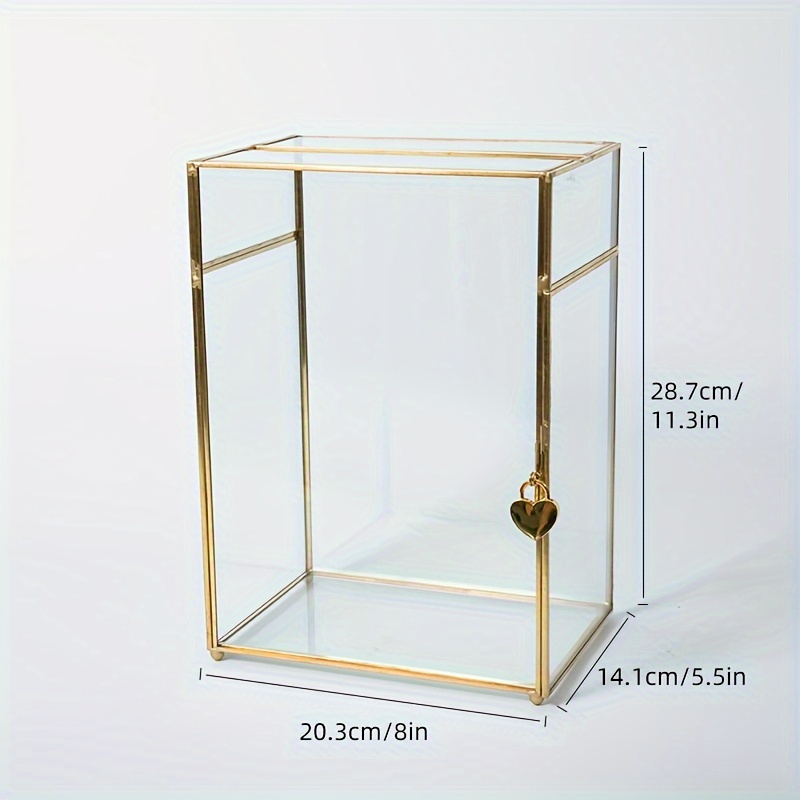 Image of Elegant Golden Glass Card Box With Slot And Lock - 8"x5.5"x11.3" - Perfect For Wedding Receptions, Birthday Parties & Home Decor