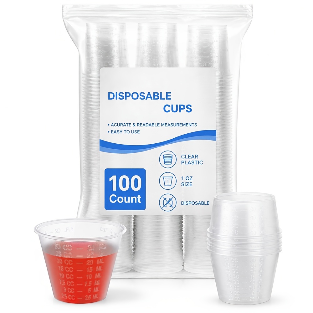 TEMU Lot de 100 piluliers, gobelets à médicaments et gobelets doseurs, petits gobelets à dose de , jetables, 30 ml/1 oz