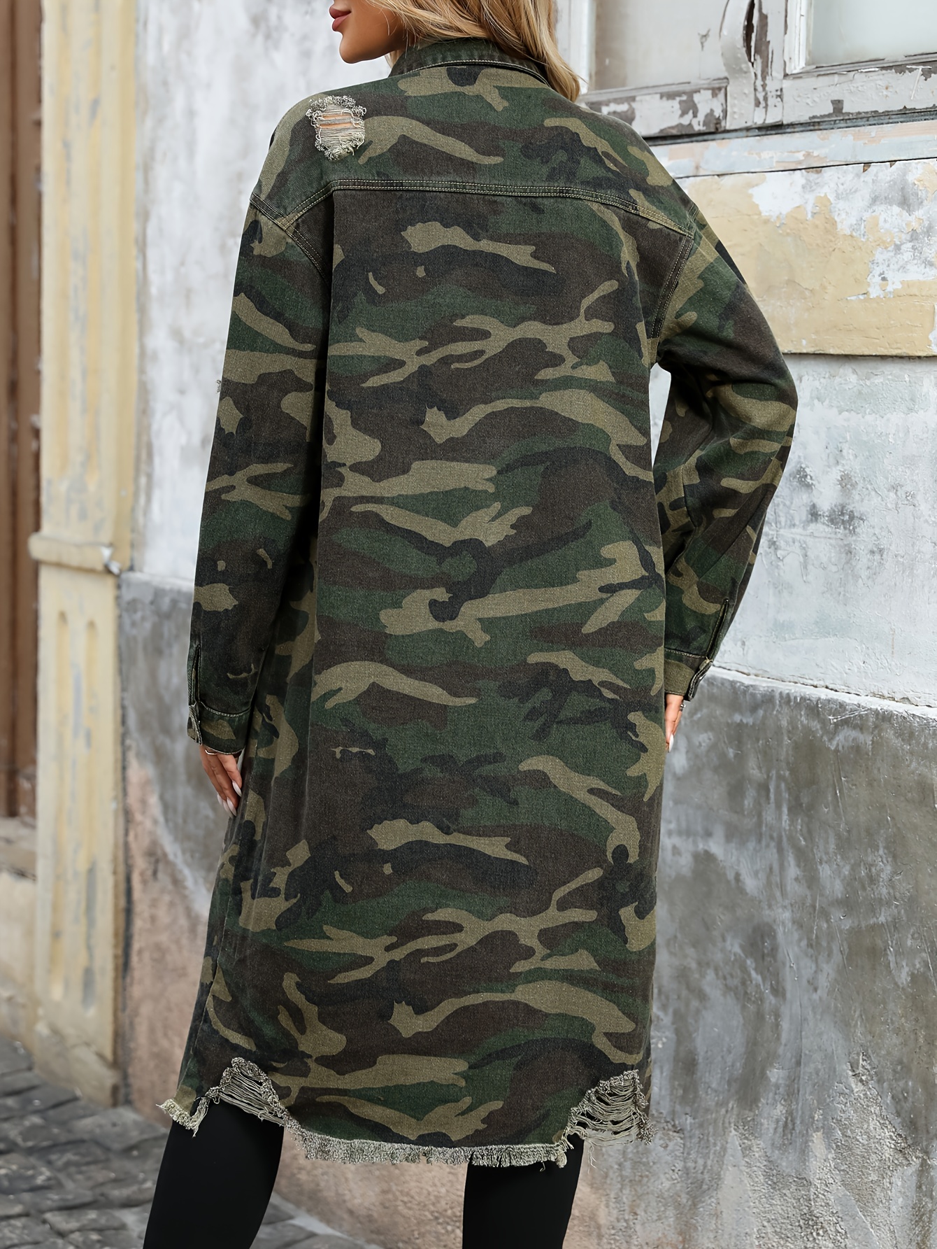 stück damen elegante camouflage denim jacke langer Temu Germany