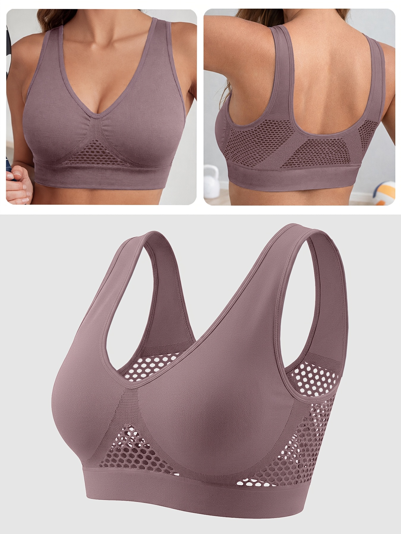 1pc solid   bra breathable mesh thickened fabric quality style fashionable backless no padding comfortable wireless athletic casual all match bra