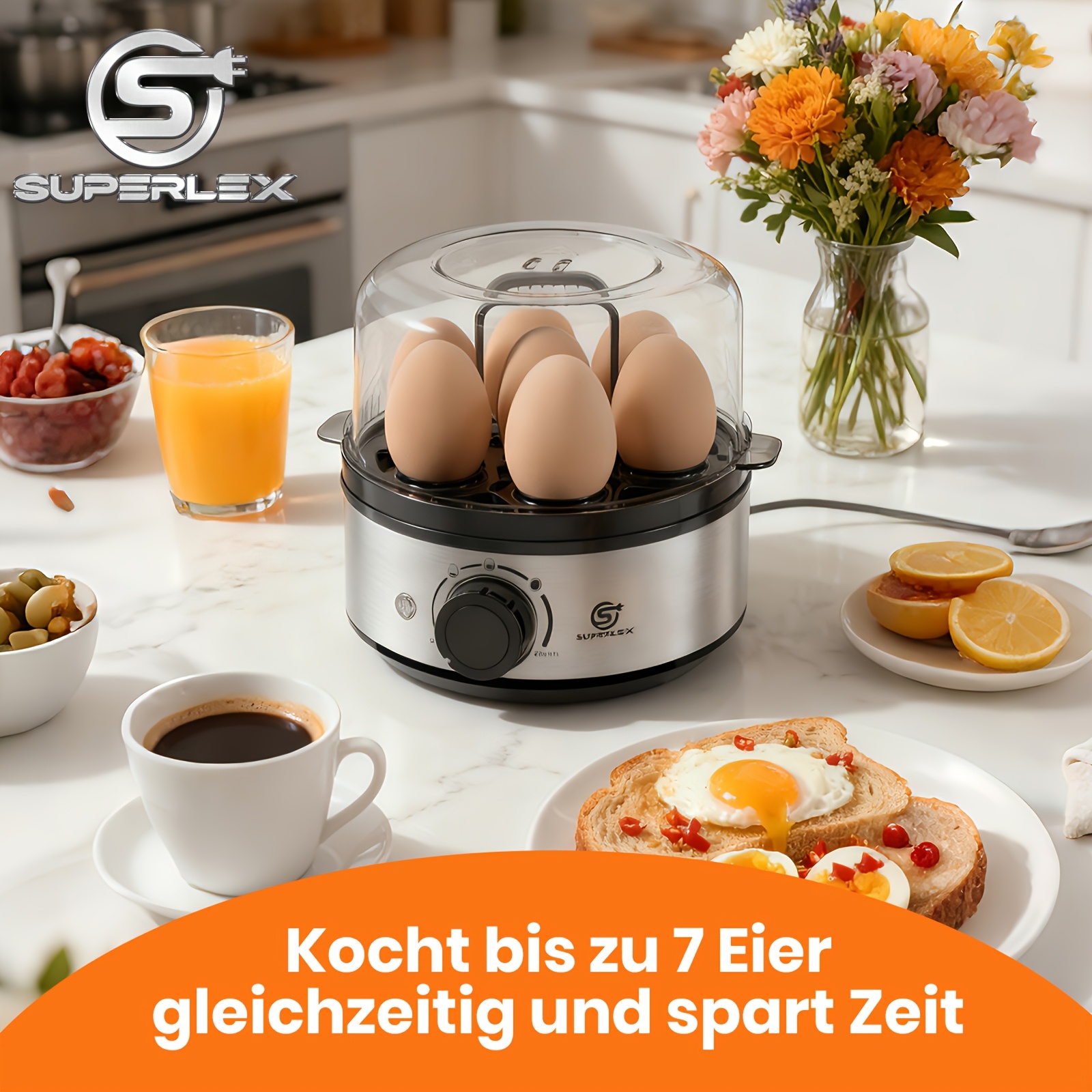 Superlex 7-egg Cooker 400w Rapid Boiler, Tiered Design, Auto , Detachable Tray Measuring Cup