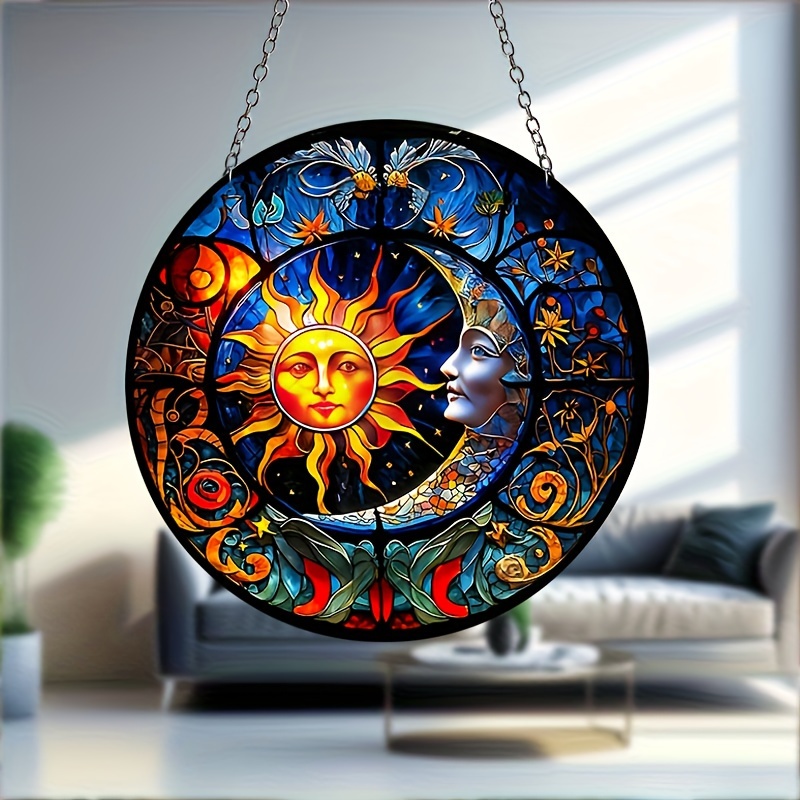 

1pc Sun And Moon Suncatcher, Stained Plastic Window Hanging, Outdoor, Housewarming, Home Decor, Garden Decor