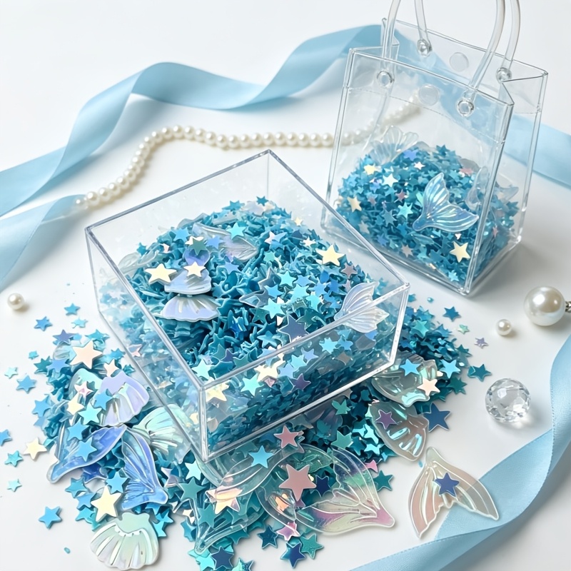 TEMU 6000 lentejuelas de estrella azul y de , azul para , , decoración de , lanzamiento, esparcimiento de mesa, relleno de globos, manualidades,