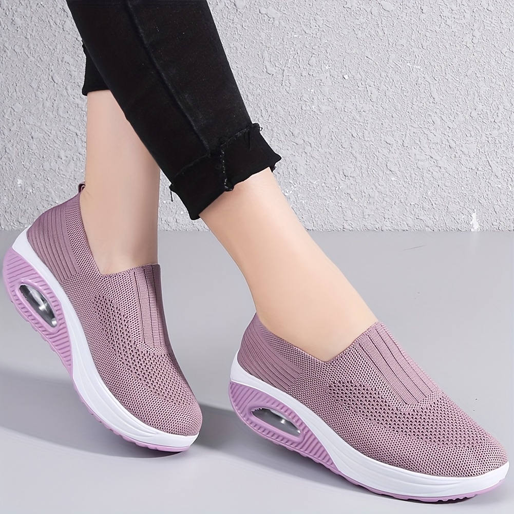 Women\'s Breathable Knit Sneakers, Casual Slip On Outdoor Shoes, Comfortable Low Top Sport Shoes