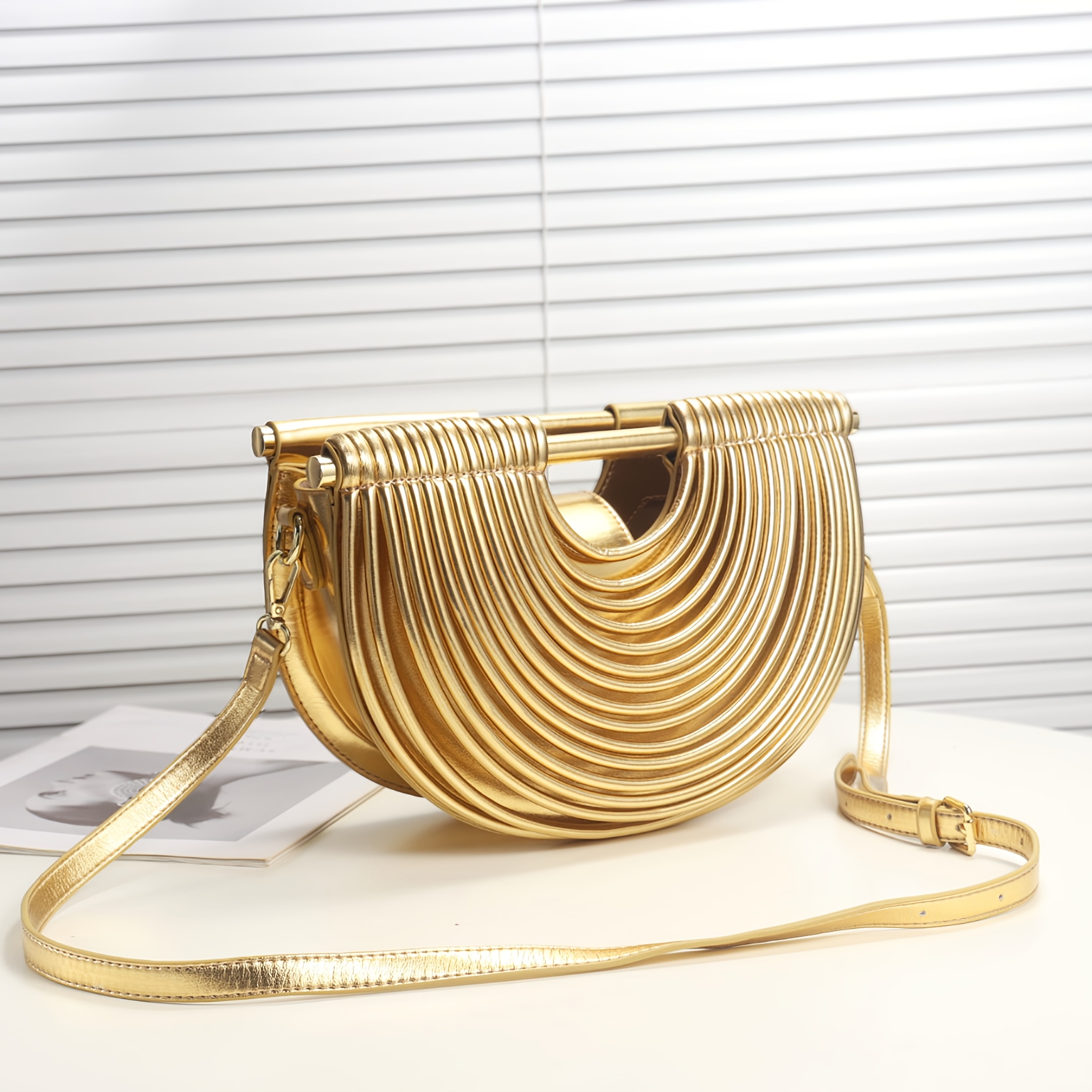 Luxury Women'S Large Capacity Party Handbag - Elegant PU Evening Clutch with Snap Closure, Adjustable Strap, Magnetic Closure, Polyester Lining, Striped Pattern, Perfect for Formal Events, Weddings, and Banquets - Exquisite Crossbody Bag for Daily Use and Wedding Accessories, Wedding Accessory | Elegant Clutch | Magnetic Closure Bag, Wedding Purse, Purse For Women, Handbag For Women, Wallet For Women