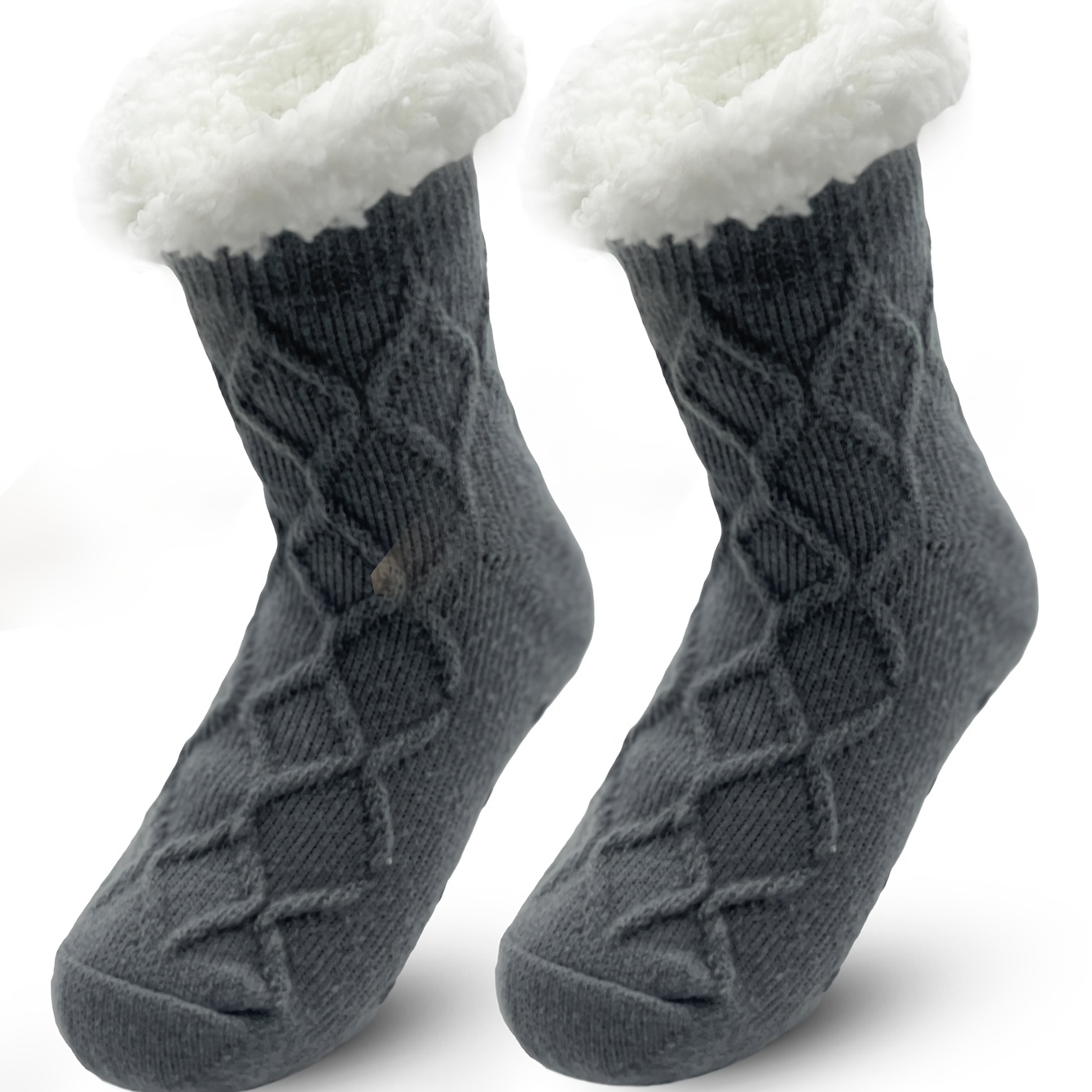TEMU 1 Paire de Chaussettes d'Automne et d'Hiver, Rayées, Doublées en Polaire, Épaissies, Collées à l'Aiguille, Chaussons de Maternité Chauds,