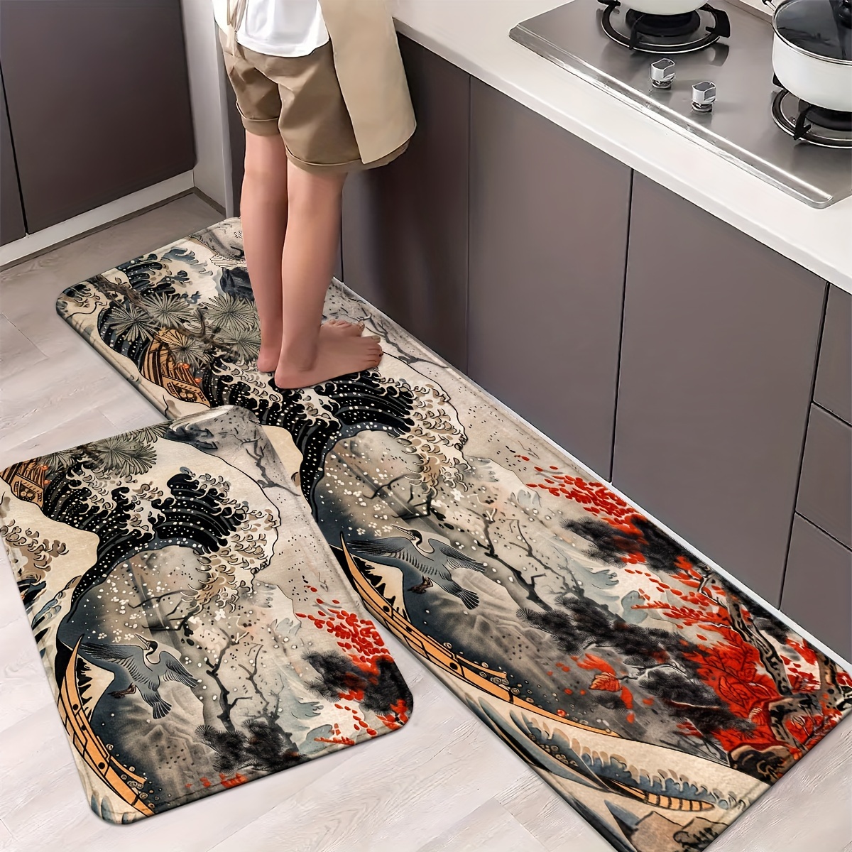 

-e Inspired Non-slip Kitchen Rugs - Machine Washable, Mats For Floor & Dining Area