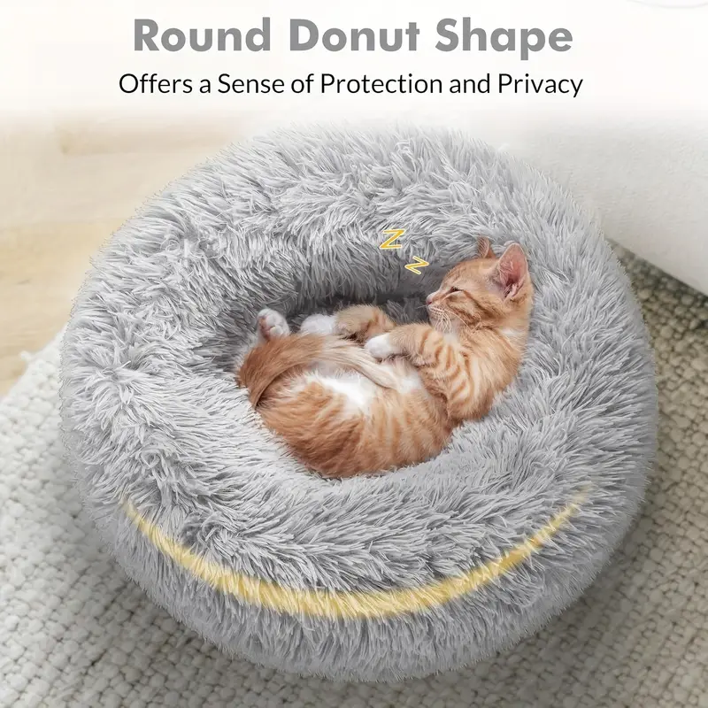 1pc cozy donut cuddler bed soft fluffy fur warming plush cushion for small medium large dogs and cats multiple sizes 15 19 23 27 31 for and relaxation dog mats for sleeping Product details 1