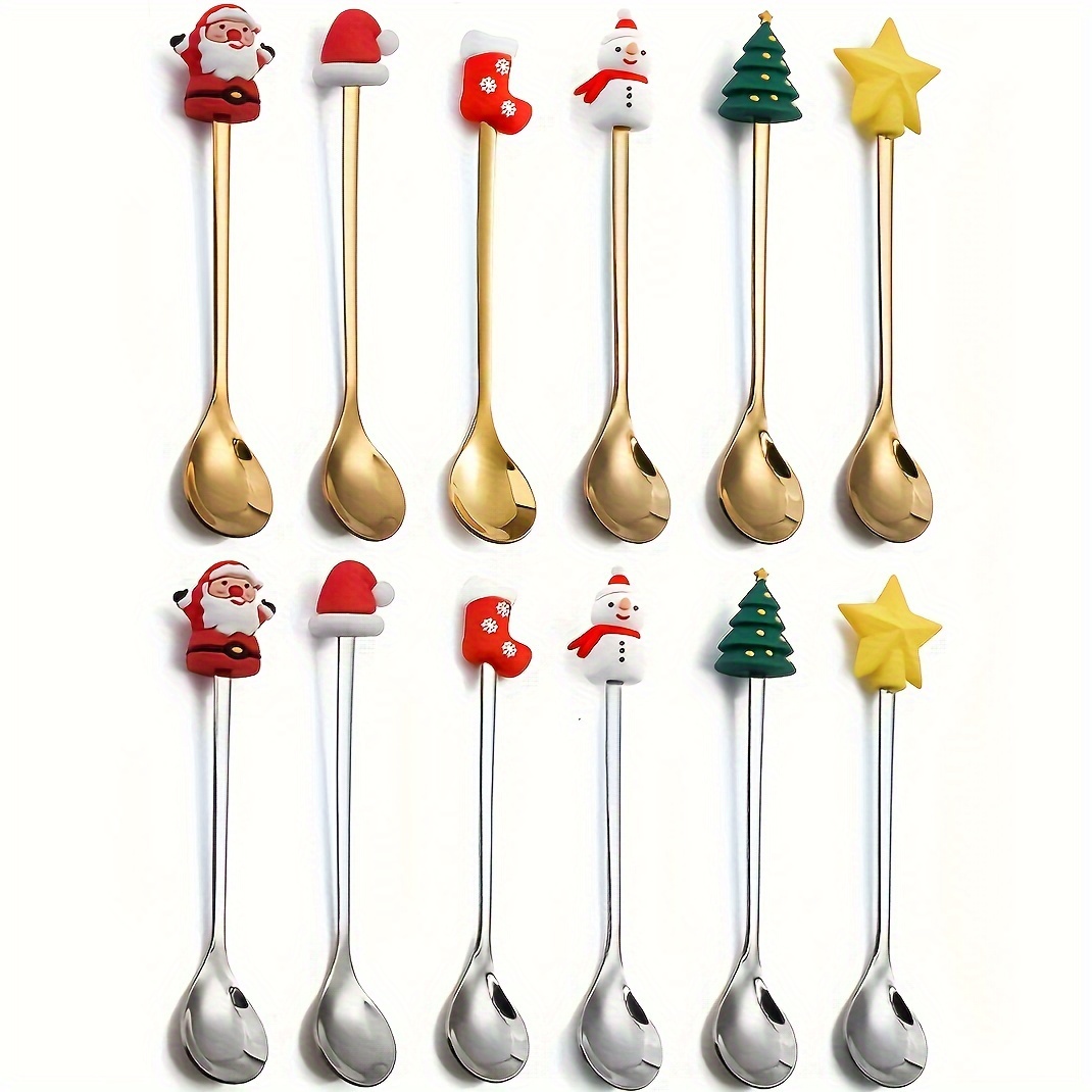 

12pcs Stainless Steel Christmas Set - Ideal For Desserts, Espresso & - Gift And Table Decor