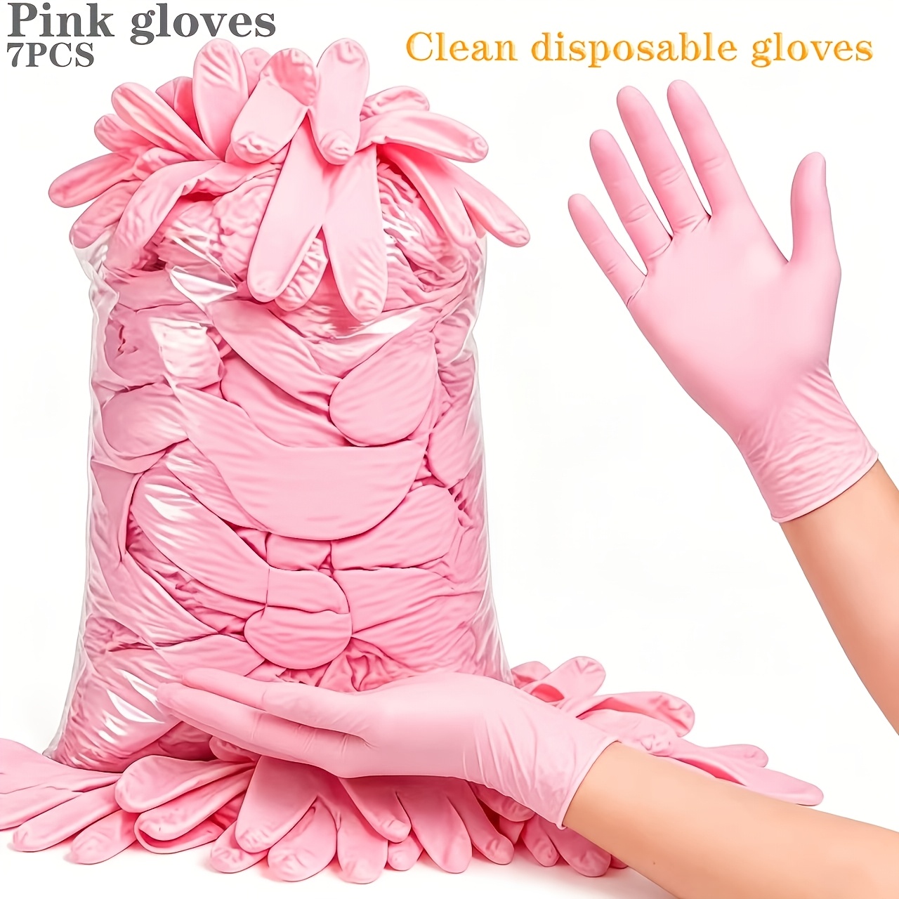 TEMU Light Pink Disposable Composite Nitrile Gloves, 5 Mil, Suitable For Household Kitchen Cleaning, Painting, Tattooing, Hotel Cleaning, Furniture