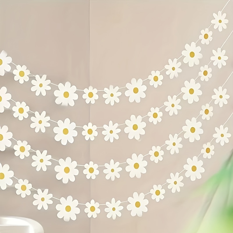 Image of 4 Pack Daisy Banner Garland Funky Hippie Bohemian Birthday Party Decoration Banner, Daisy Party Decoration Hanging Banner Flower Birthday Banner