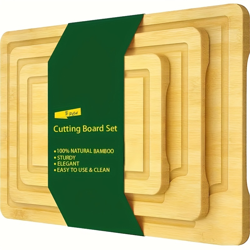 1 set of kitchen wooden cutting boards bamboo cutting boards a set of three cutting boards with juice   a set of serving boards thick cutting boards for meat vegetables and fruits easy to grip handles details 0