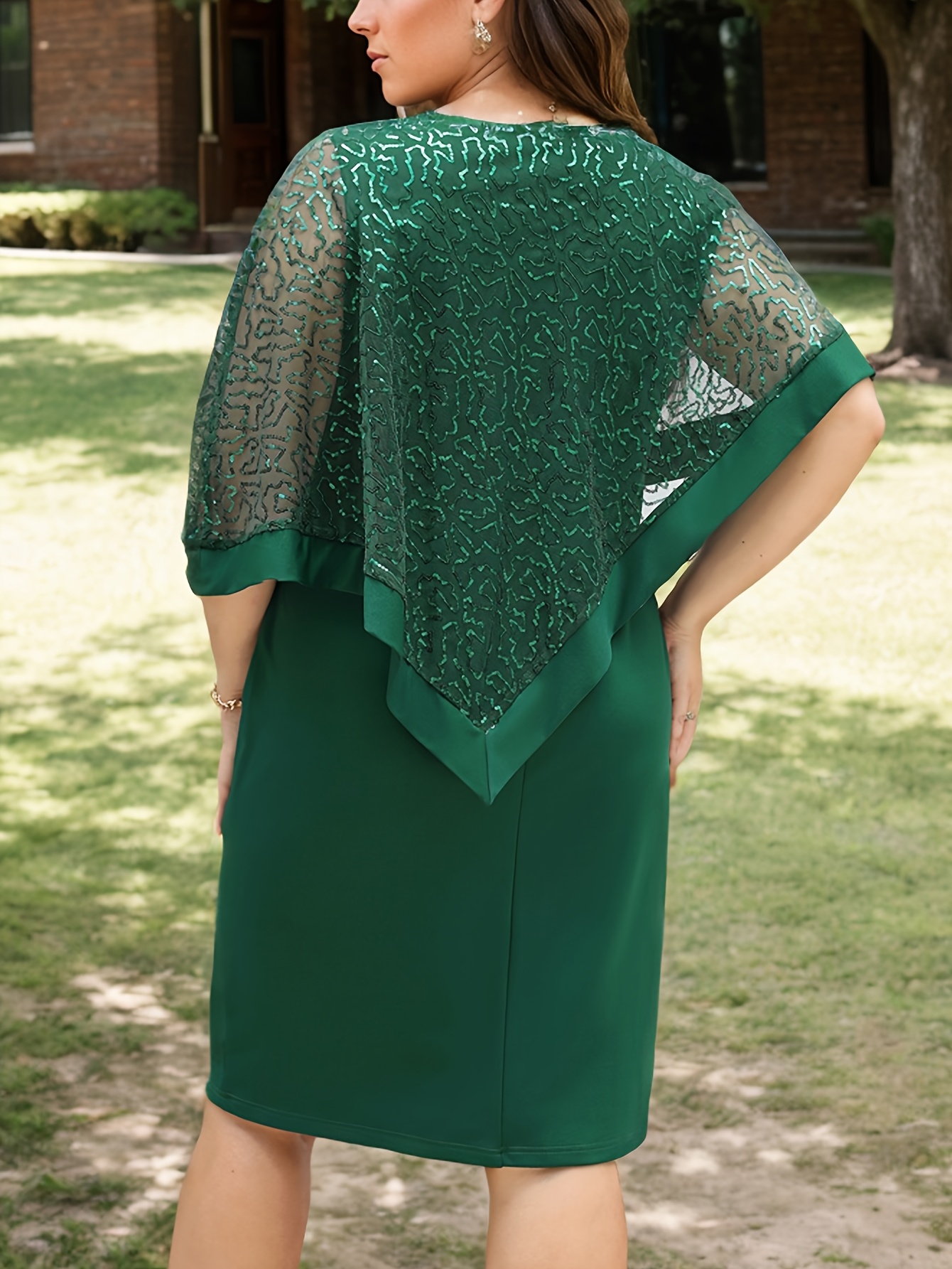slim fit dress slacks Plus Off Shoulder 3/4 Sleeves Sequin A Line Dress
