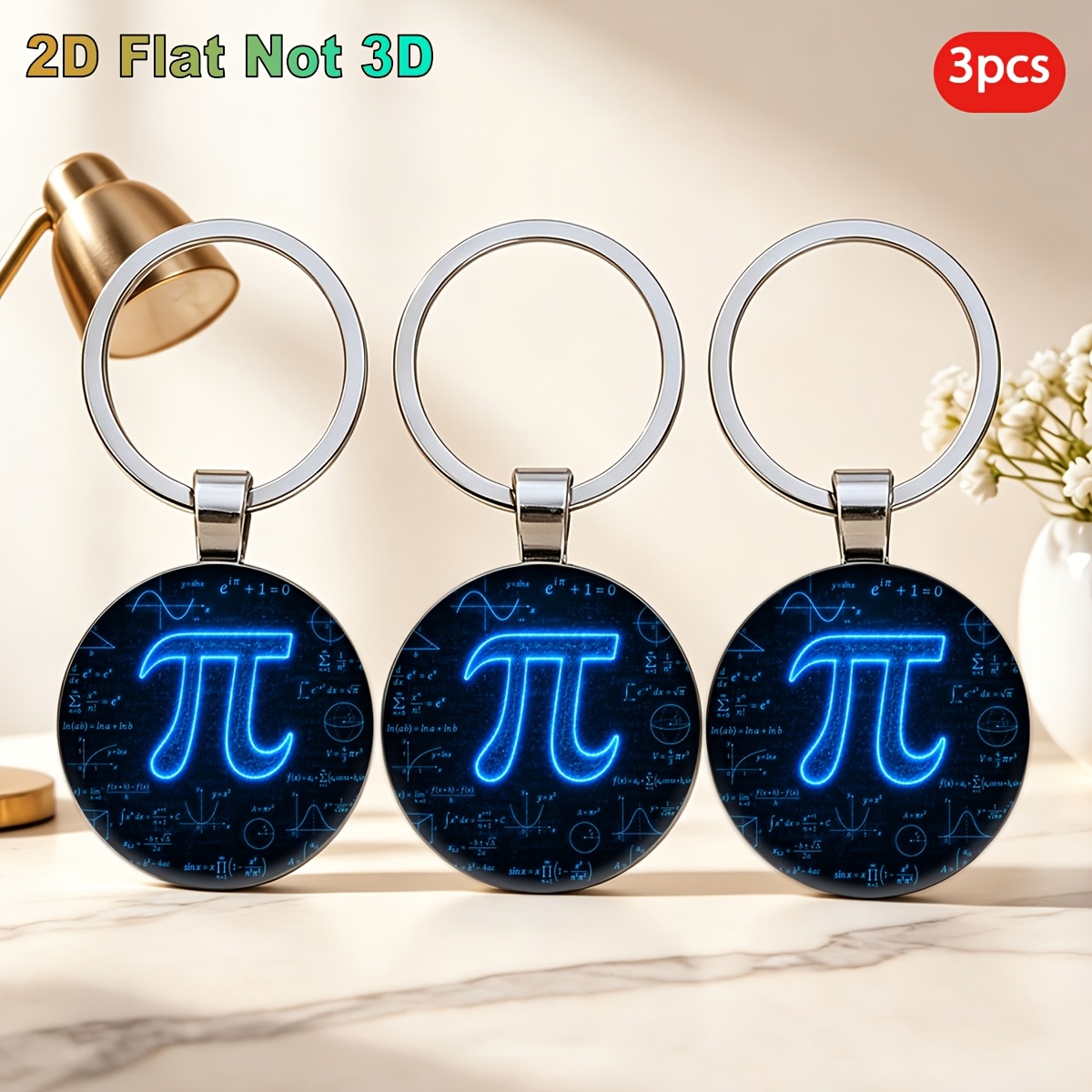 TEMU 2d Flat, 3pcs Key Ring, Keychain With Mathematical Formula And Pi Symbol, Circular Pattern Key Holder, Christmas Gift, Fashionable Decoration,