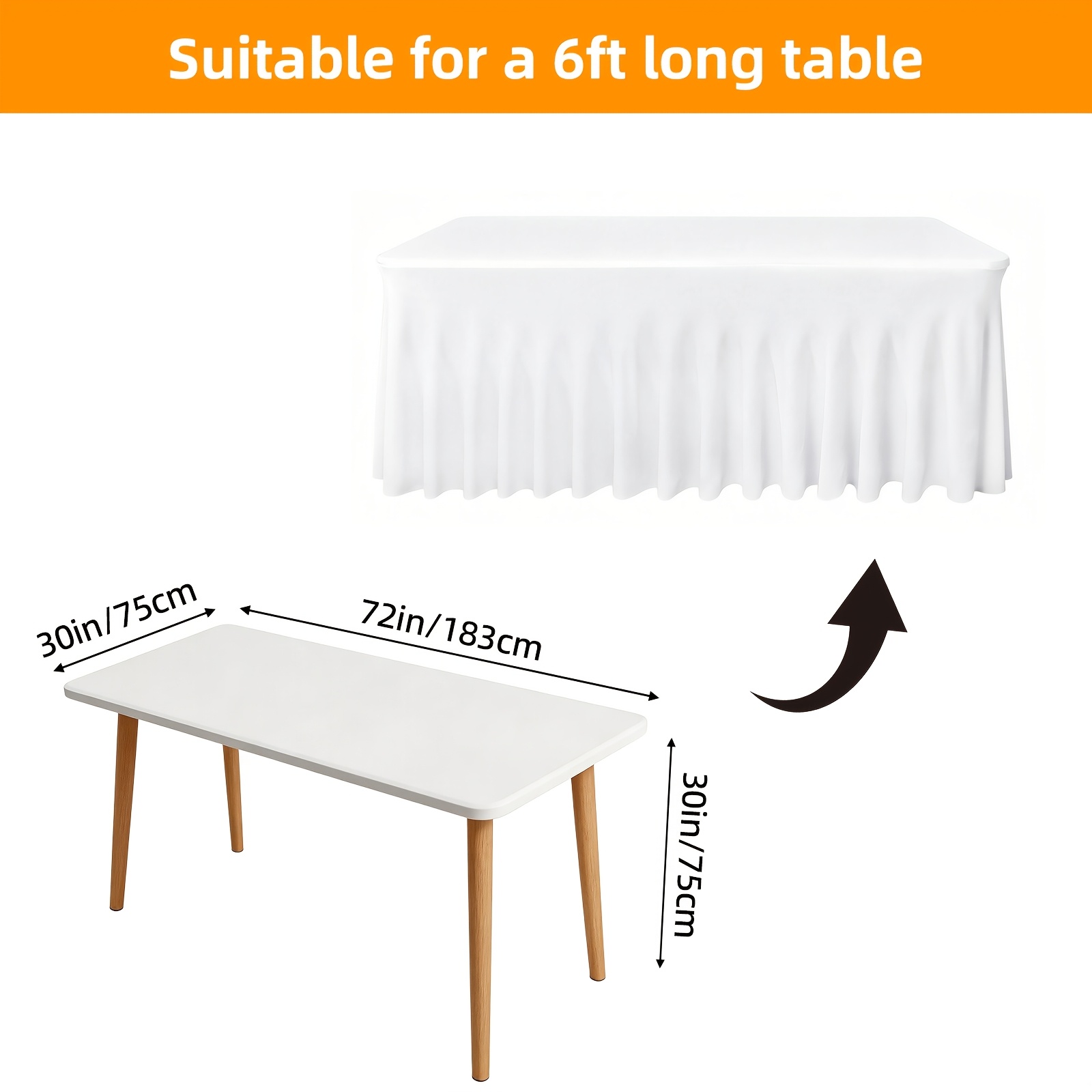 Image of Tomnk 1/2pcs Polyester Table Skirt, 4/6ft Rectangular Tablecloth, High-stretch Fitted Black White Table Cover, Table Cloth Suitable For Wedding, Party, Exhibition, And Banquet Decorations