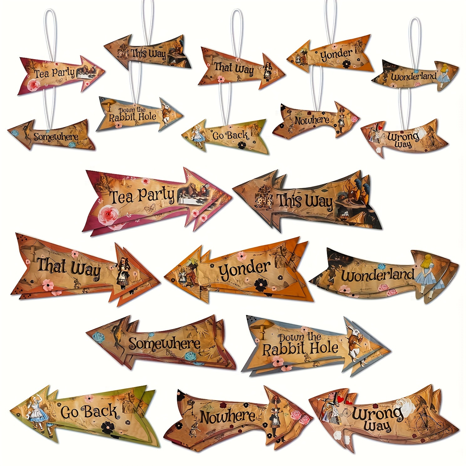 

20pcs/set, Wonderland Party Favors Arrow Hanging Signs Cutouts Vintage Style Arrow Signs Tea Party Props Wonderland Party Decorations Party