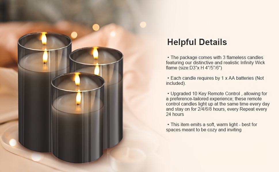 3 stuks Vlamloze LED Kaarsen met Afstandsbediening - Realistische Flikkerende Beweging, Instelbare Helderheid, Ideaal voor Romantische Diners & Huisdecoratie, Werkt op Batterijen (Batterijen Niet Inbegrepen) - Elegante Ronde Kaarsvorm, Kaarsen Decoratief