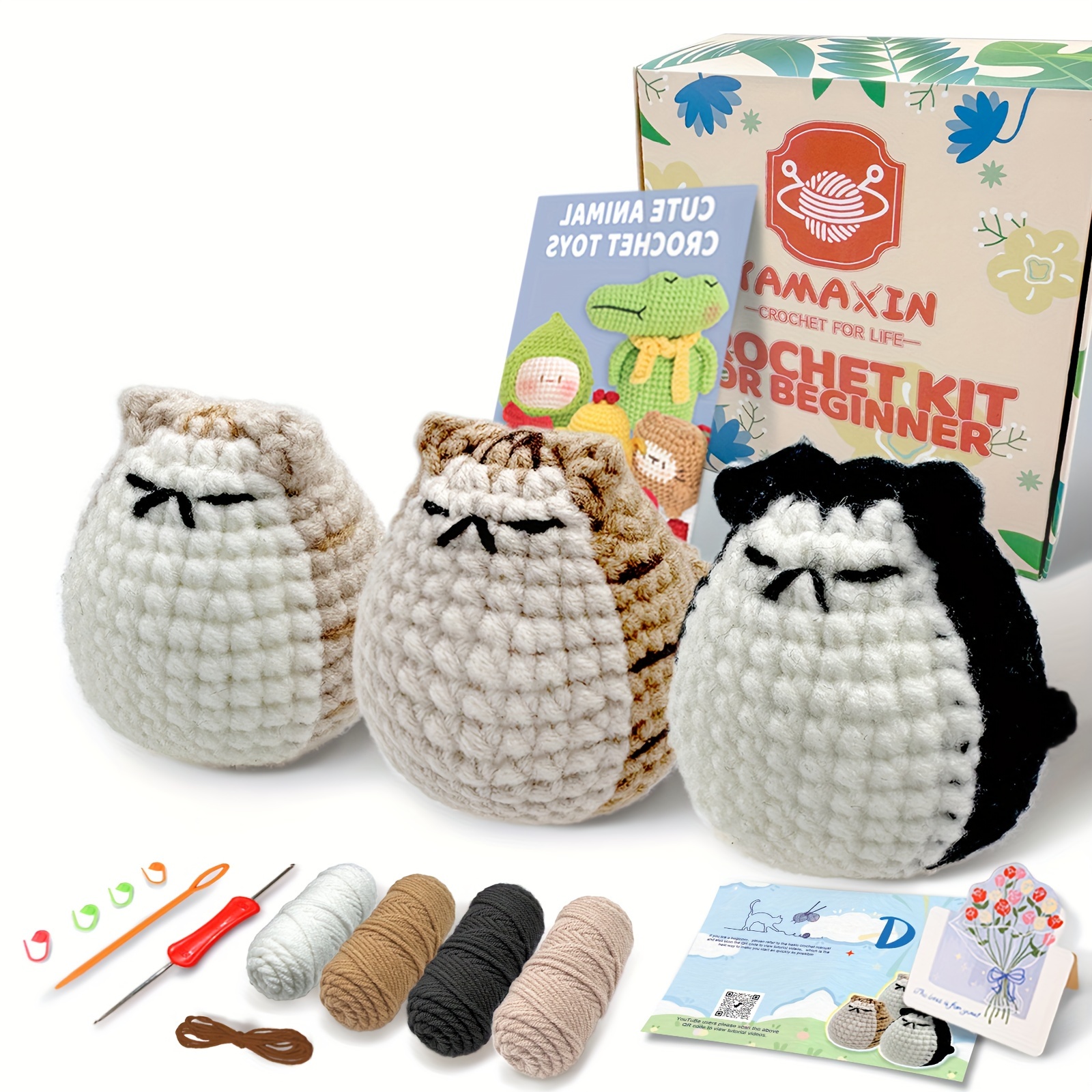

3pcs, Cats Crochet Kits For Beginners, Starter Crochet Kit All-in-one Complete Crochet Kit Learn To Crochet Sets With Instructions And Step By Step Video Tutorials For Adults