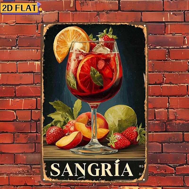 TEMU 2D Plat 1pc, : Une Refraîchissante de Fruits et de Vin, Panneau en Fer Métallique, Taille (8"X12"/20Cm*30Cm) Peintures