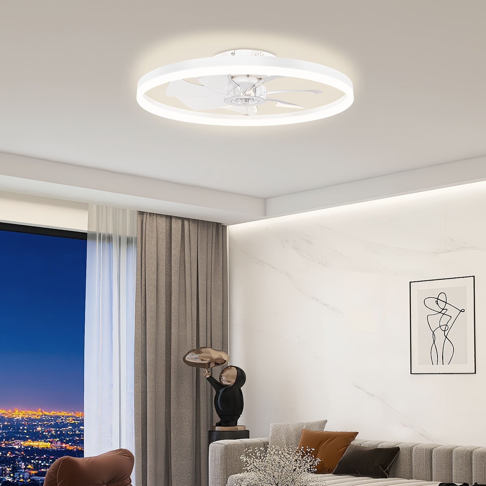 Ceiling Fan With Light, 20-inch Ceiling Fan With Light And Remote Control, Slim Ceiling Fan With Light, 3-level Dimmable Lighting, 6 Fan , Suitable For Bedroom, Living Room, Kitchen