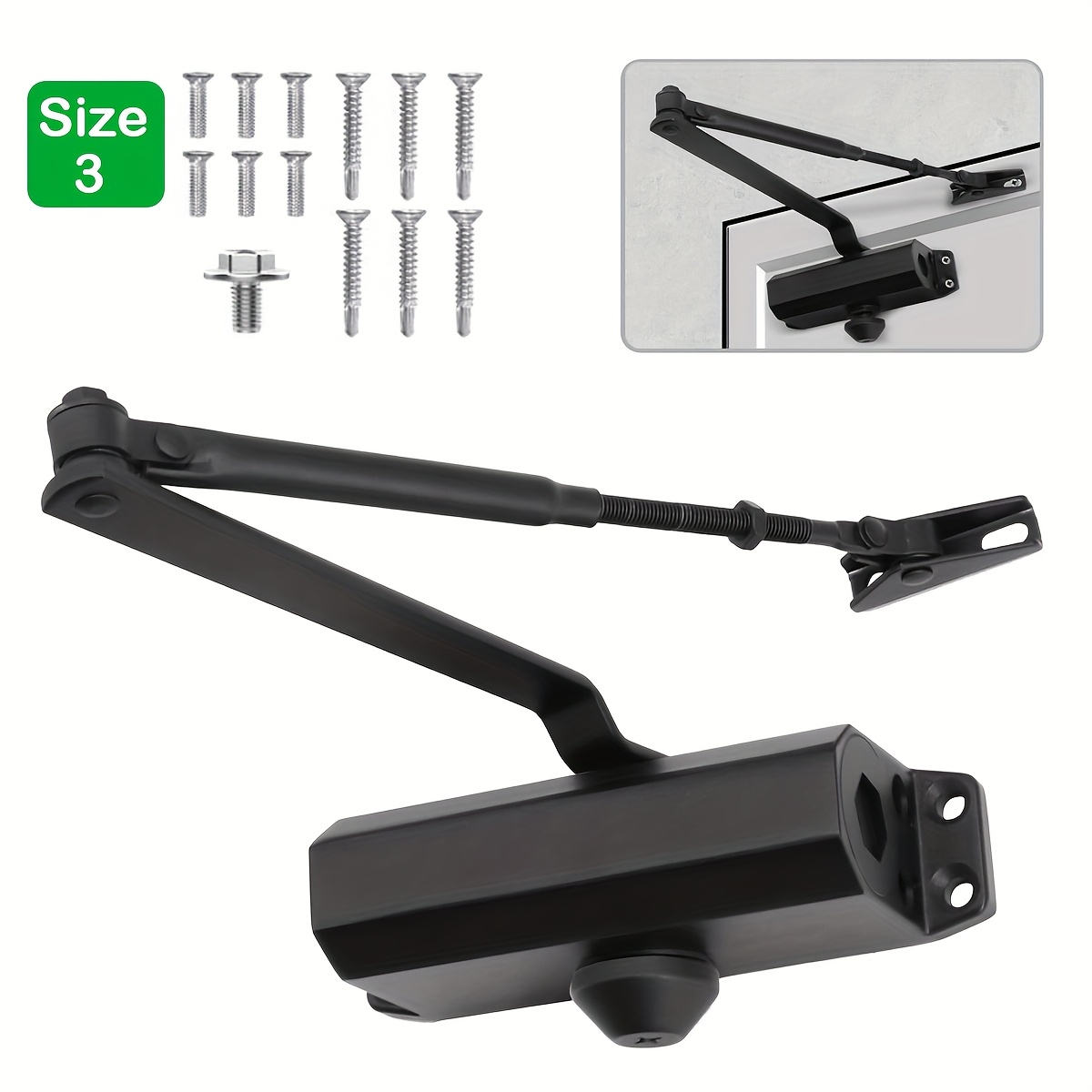 Hydraulic Spring Closer Soft Close Size 3, with Automatic Adjustable Arm, Suitable for Commercial Grade and Home Use 45-65kg Weight Doors