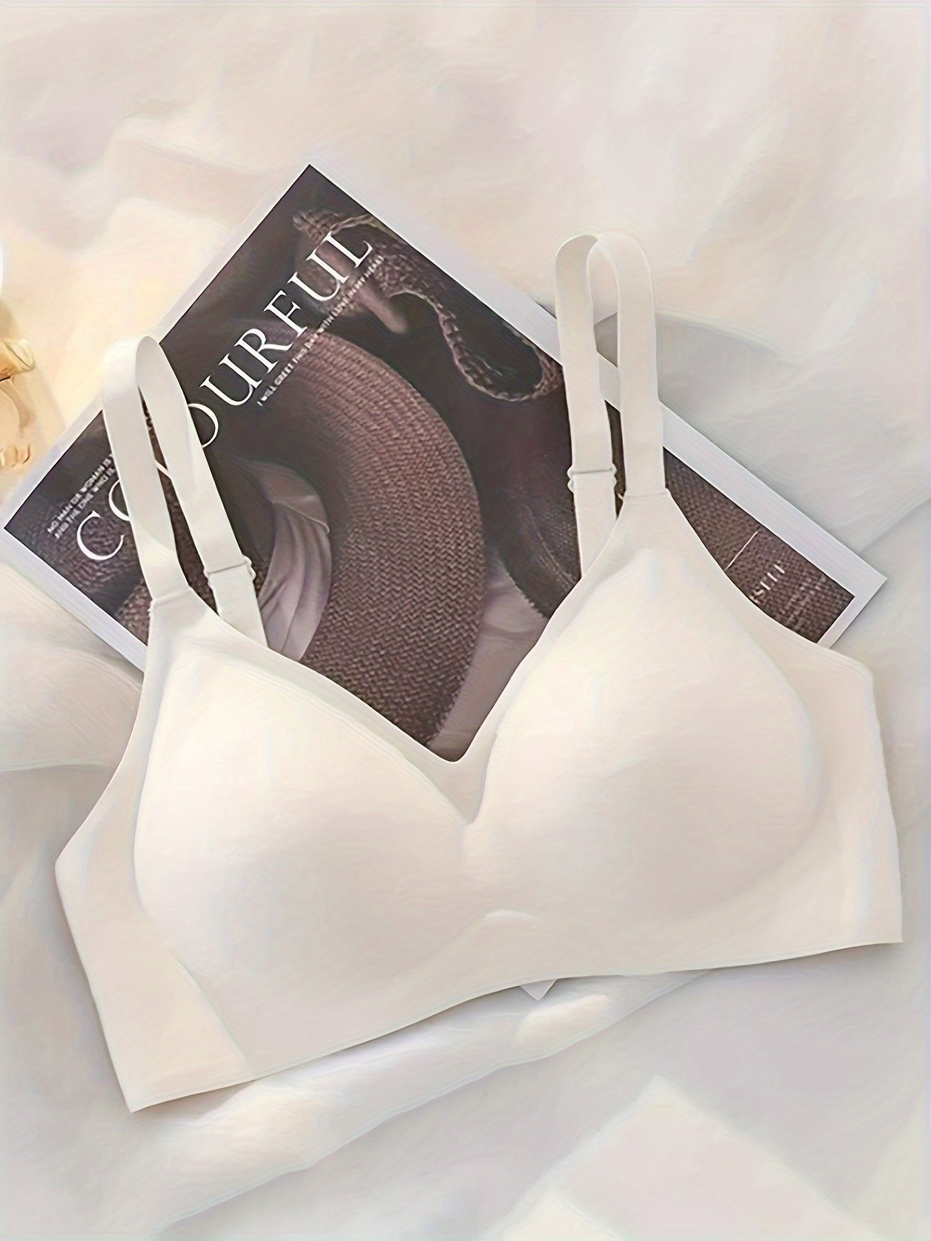1pc womens wireless gathered bra with palm support cups   design seamless see through designed for small breasts adjustable shoulder straps fan shaped details everyday wear inner wear womens bra
