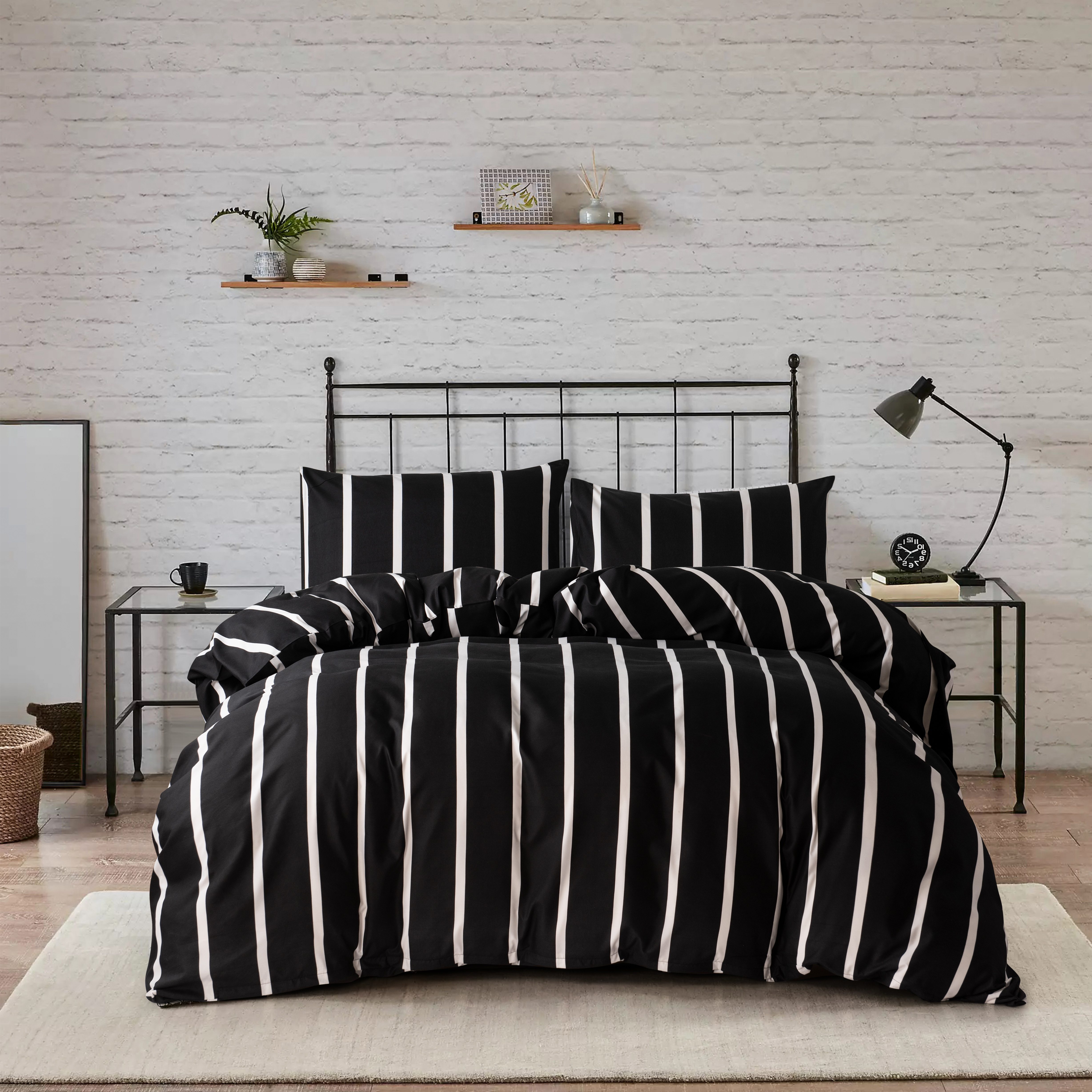 

Black And White Striped Comforter Set Microfiber 2/3pieces Queen Duvet Cover Set "x90"with Zipper Closure And 2 Pillow Shams Soft Lightweight Hotel Black Bedding Set