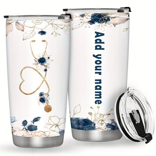 1pc 20oz 590ml personalized nurses tumbler custom name stainless steel insulated travel mug with leak proof lid bpa cup for nurses nursing week gifts hiking commuting holiday presents hiking hydration heart motif design bpafree material nurse accessories for work