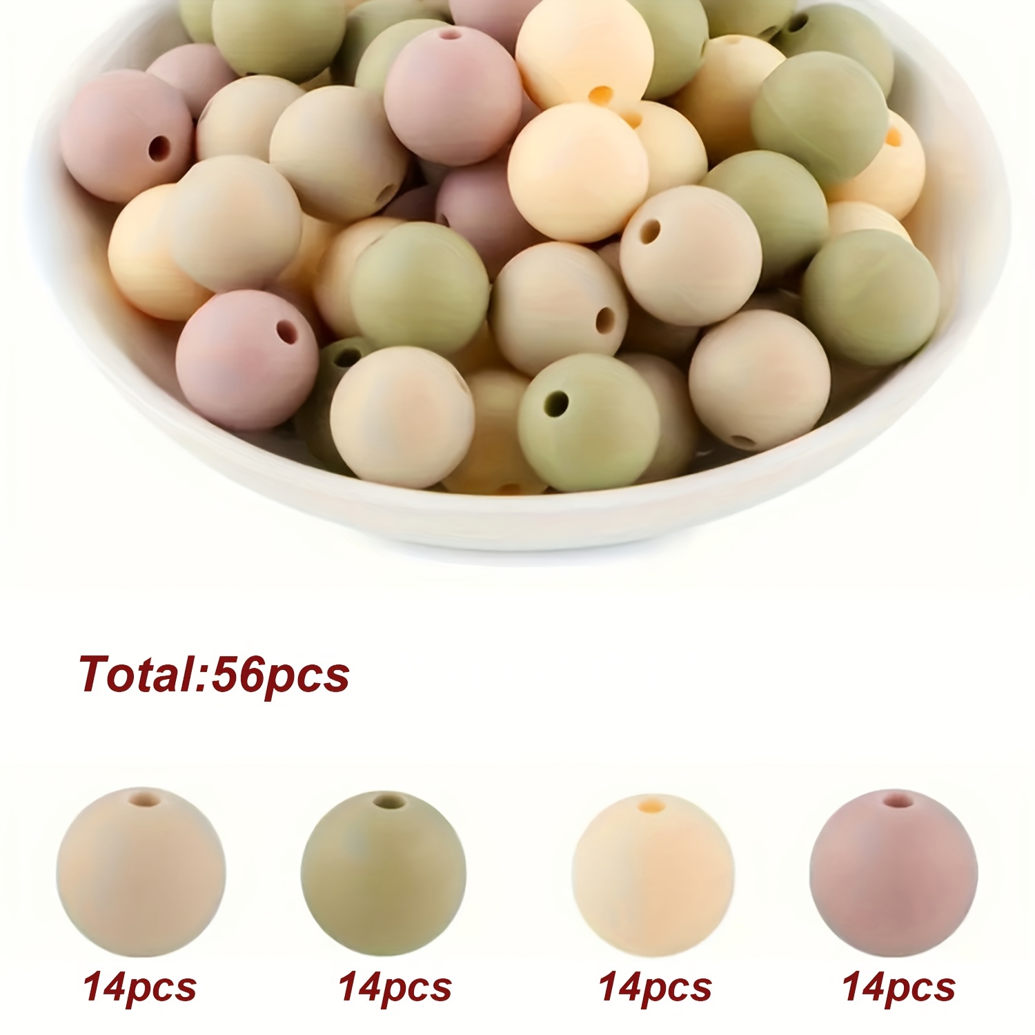 TEMU 56pcs Spring Summer Holiday Colored Round Silicone Bead Jewelry Set, Including 12mm Solid-colored Beads, For Backpack Bead Decoration Gifts