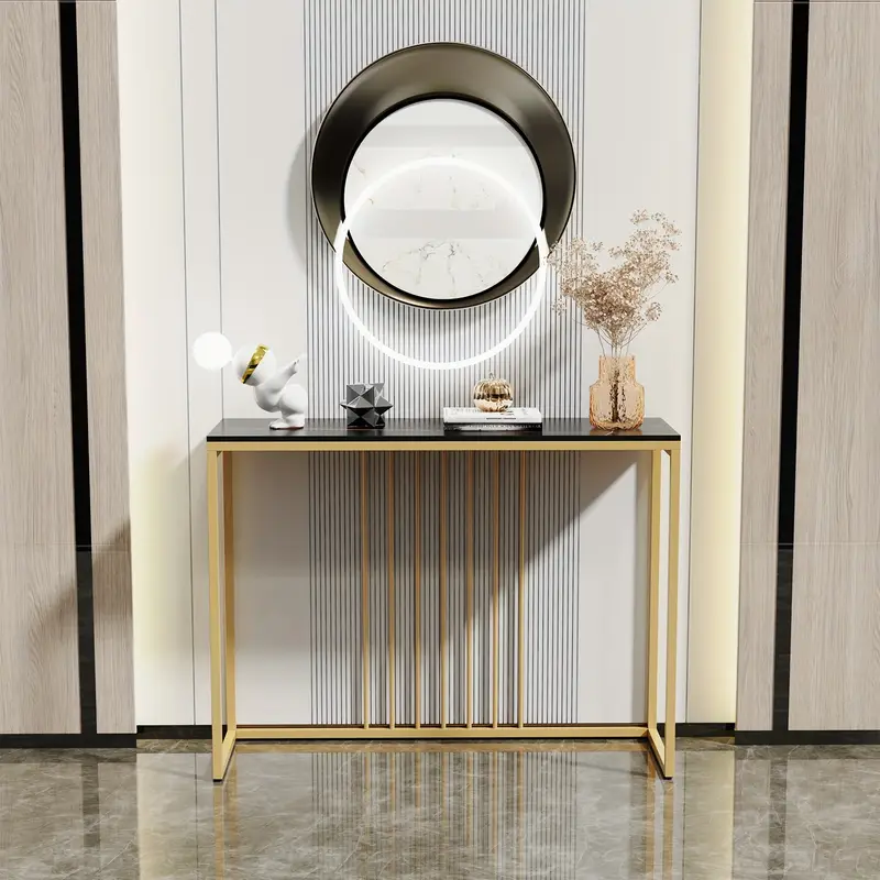 Moderner Minimalistischer Konsolentisch – Schmaler Flur-Tisch mit Metallrahmen, Platzsparende Einrichtung für Wohnzimmer, Büro oder Schlafzimmer – Einfache Montage & Pflegeleicht – Ideal für kleine